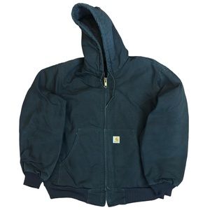 Distressed Carhartt Faded Black Hooded Quilted Lined Active Jacket LARGE J140